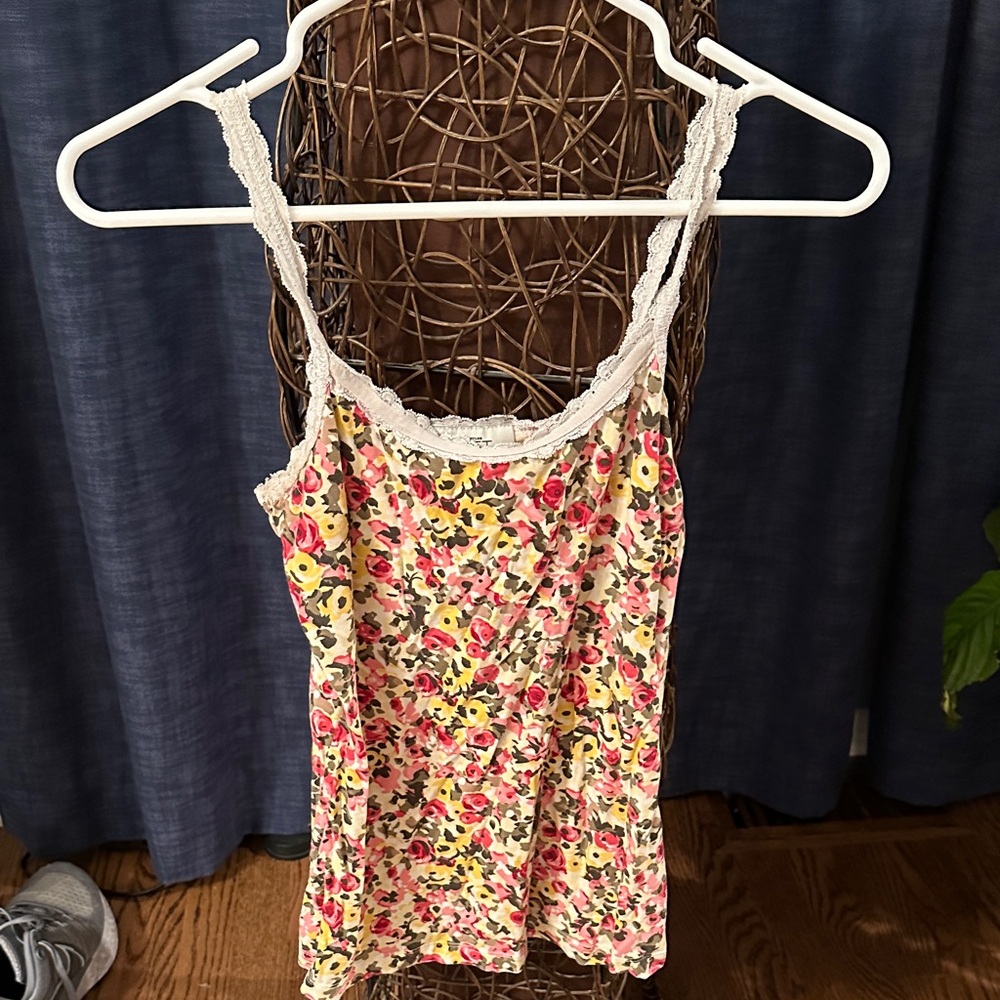 Ann Taylor Floral Camisole with Lace Trim